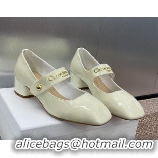 Shop Duplicate Dior D-Lane Mary Janes Pumps 3.5cm in Patent Calfskin White 0220052