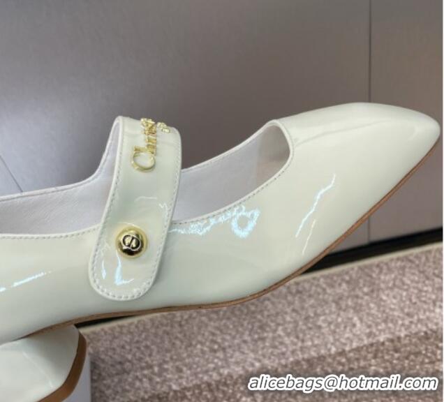 Shop Duplicate Dior D-Lane Mary Janes Pumps 3.5cm in Patent Calfskin White 0220052