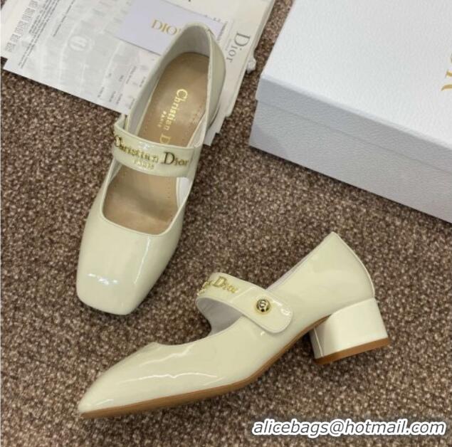 Shop Duplicate Dior D-Lane Mary Janes Pumps 3.5cm in Patent Calfskin White 0220052