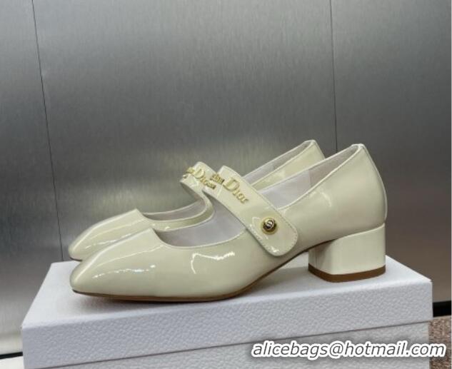 Shop Duplicate Dior D-Lane Mary Janes Pumps 3.5cm in Patent Calfskin White 0220052