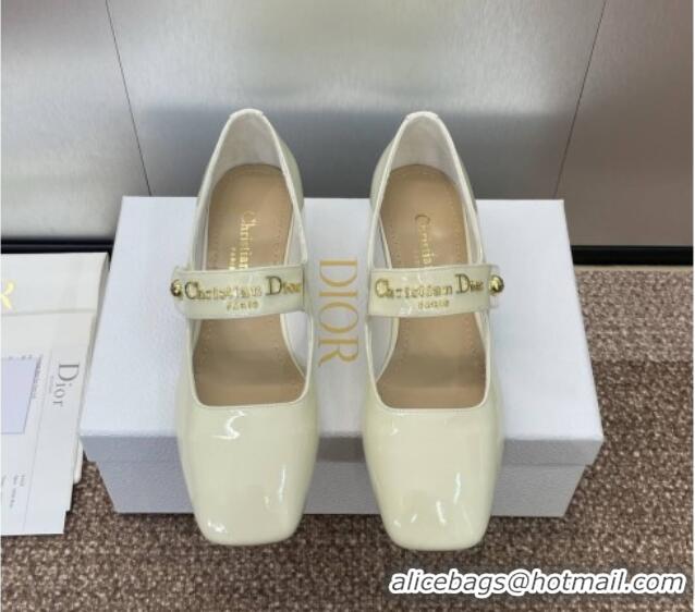 Shop Duplicate Dior D-Lane Mary Janes Pumps 3.5cm in Patent Calfskin White 0220052