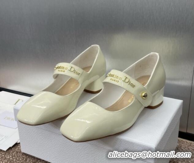 Shop Duplicate Dior D-Lane Mary Janes Pumps 3.5cm in Patent Calfskin White 0220052