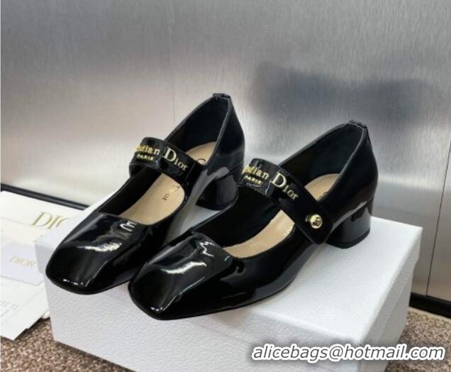 Charming Dior D-Lane Mary Janes Pumps 3.5cm in Patent Calfskin Black 0220054