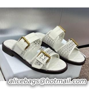 Hot Style Dior D-Avenue Flat Buckle Slides Sandal in Calfskin with Openwork Microcannage Motif White 0220058