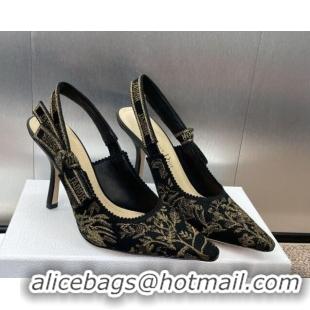 Good Product Dior J'Adior Slingback Pumps 9.5cm in Black and Gold-Tone Millefiori Jacquard 0220059