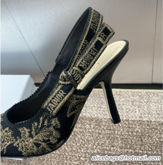 Good Product Dior J'Adior Slingback Pumps 9.5cm in Black and Gold-Tone Millefiori Jacquard 0220059