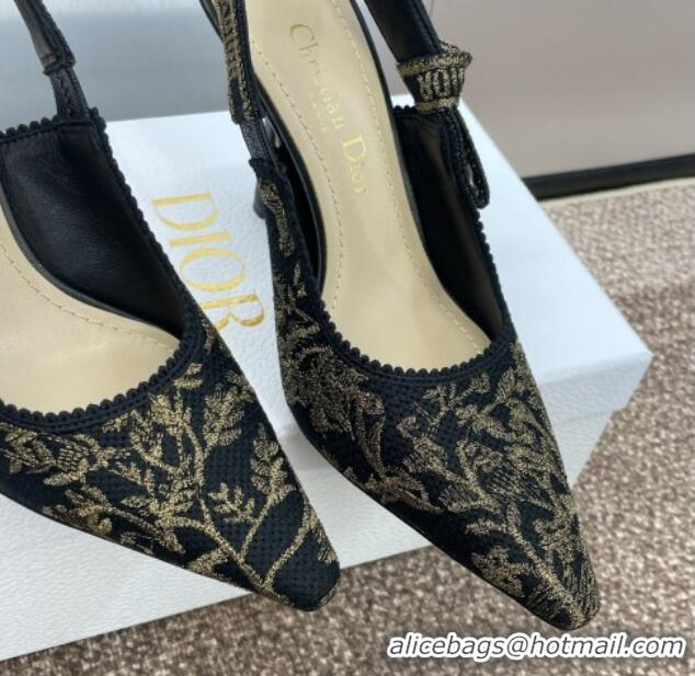 Good Product Dior J'Adior Slingback Pumps 9.5cm in Black and Gold-Tone Millefiori Jacquard 0220059