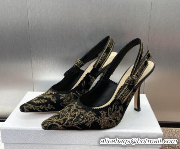 Good Product Dior J'Adior Slingback Pumps 9.5cm in Black and Gold-Tone Millefiori Jacquard 0220059