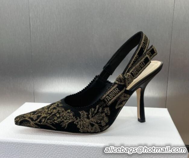 Good Product Dior J'Adior Slingback Pumps 9.5cm in Black and Gold-Tone Millefiori Jacquard 0220059