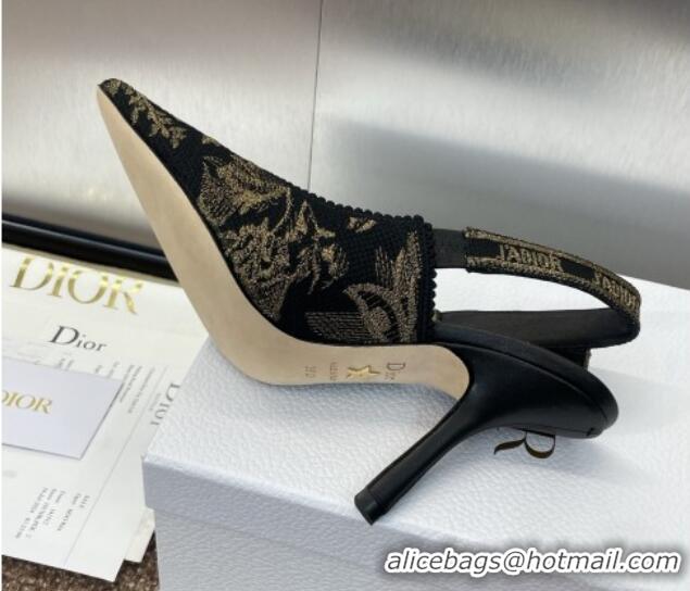 Good Product Dior J'Adior Slingback Pumps 9.5cm in Black and Gold-Tone Millefiori Jacquard 0220059