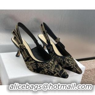 Top Design Dior J'Adior Slingback Pumps 6.5cm in Black and Gold-Tone Millefiori Jacquard 0220060