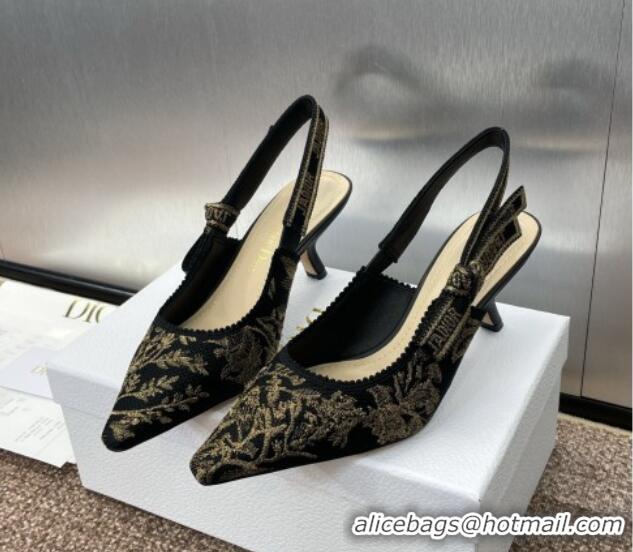 Top Design Dior J'Adior Slingback Pumps 6.5cm in Black and Gold-Tone Millefiori Jacquard 0220060