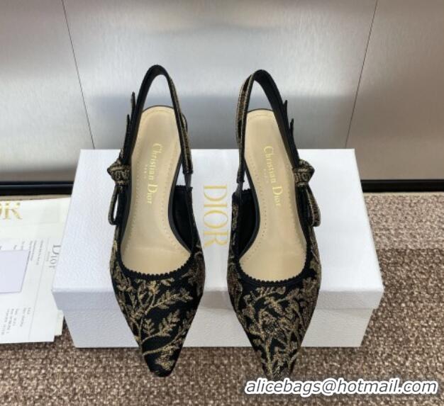 Top Design Dior J'Adior Slingback Pumps 6.5cm in Black and Gold-Tone Millefiori Jacquard 0220060