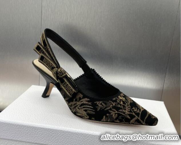 Top Design Dior J'Adior Slingback Pumps 6.5cm in Black and Gold-Tone Millefiori Jacquard 0220060