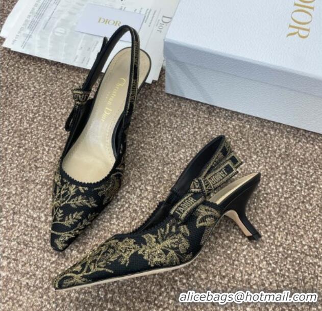 Top Design Dior J'Adior Slingback Pumps 6.5cm in Black and Gold-Tone Millefiori Jacquard 0220060