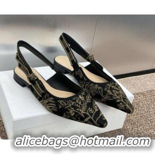 Trendy Design Dior J'Adior Slingback Ballet Flats in Black and Gold-Tone Millefiori Jacquard 0220061