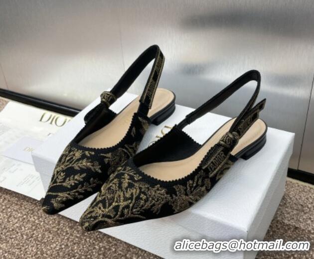 Trendy Design Dior J'Adior Slingback Ballet Flats in Black and Gold-Tone Millefiori Jacquard 0220061