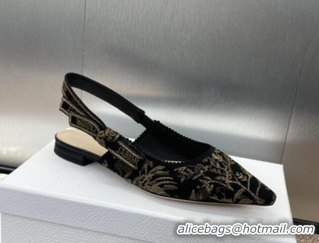 Trendy Design Dior J'Adior Slingback Ballet Flats in Black and Gold-Tone Millefiori Jacquard 0220061