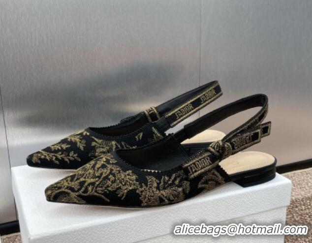 Trendy Design Dior J'Adior Slingback Ballet Flats in Black and Gold-Tone Millefiori Jacquard 0220061