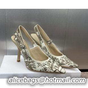 Sophisticated Dior J'Adior Slingback Pumps 9.5cm in White and Gold-Tone Millefiori Jacquard 0220062