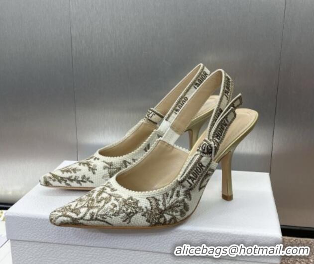 Sophisticated Dior J'Adior Slingback Pumps 9.5cm in White and Gold-Tone Millefiori Jacquard 0220062