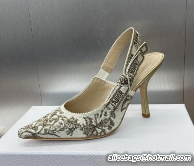 Sophisticated Dior J'Adior Slingback Pumps 9.5cm in White and Gold-Tone Millefiori Jacquard 0220062