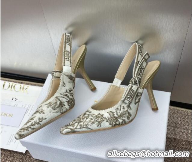 Sophisticated Dior J'Adior Slingback Pumps 9.5cm in White and Gold-Tone Millefiori Jacquard 0220062