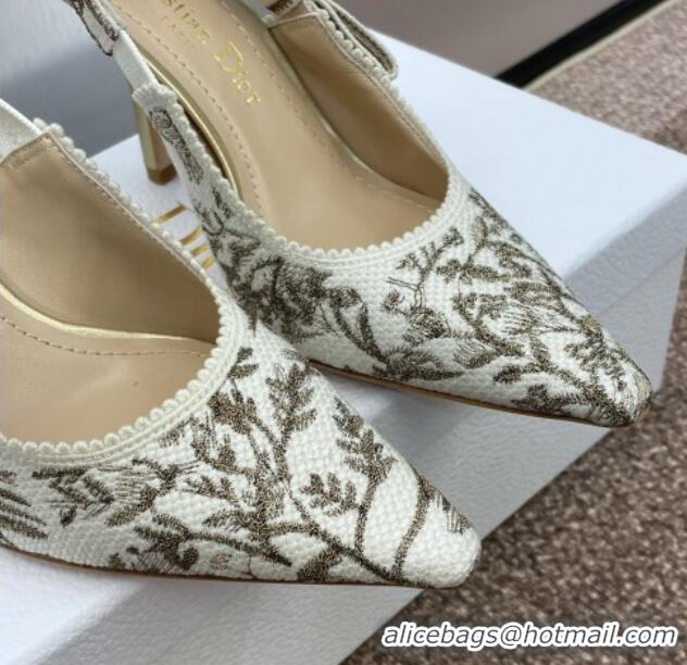 Sophisticated Dior J'Adior Slingback Pumps 9.5cm in White and Gold-Tone Millefiori Jacquard 0220062