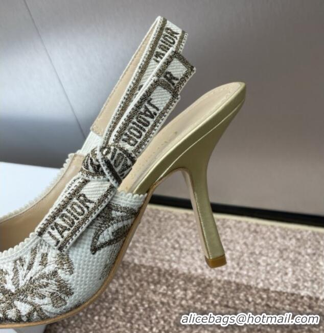 Sophisticated Dior J'Adior Slingback Pumps 9.5cm in White and Gold-Tone Millefiori Jacquard 0220062