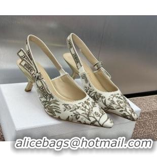 Duplicate Dior J'Adior Slingback Pumps 6.5cm in White and Gold-Tone Millefiori Jacquard 0220063