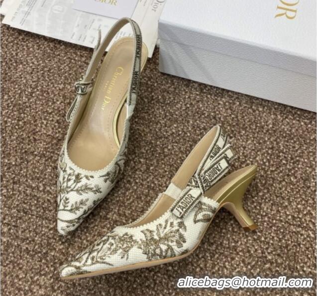 Duplicate Dior J'Adior Slingback Pumps 6.5cm in White and Gold-Tone Millefiori Jacquard 0220063