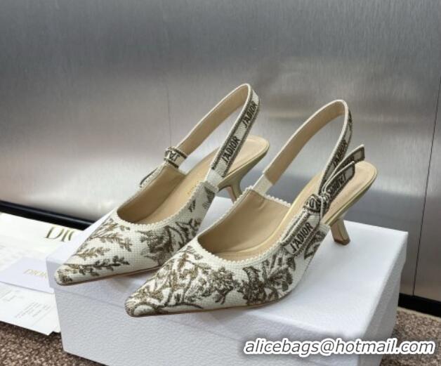 Duplicate Dior J'Adior Slingback Pumps 6.5cm in White and Gold-Tone Millefiori Jacquard 0220063