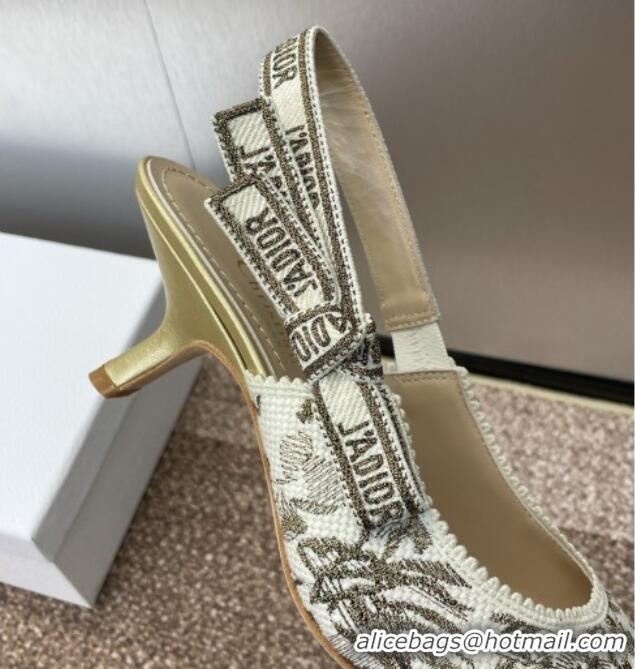 Duplicate Dior J'Adior Slingback Pumps 6.5cm in White and Gold-Tone Millefiori Jacquard 0220063