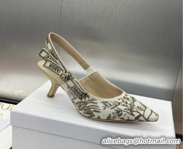 Duplicate Dior J'Adior Slingback Pumps 6.5cm in White and Gold-Tone Millefiori Jacquard 0220063