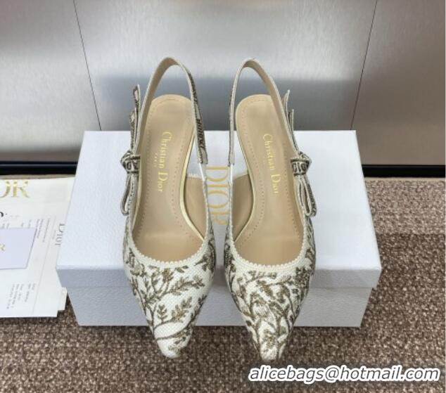 Duplicate Dior J'Adior Slingback Pumps 6.5cm in White and Gold-Tone Millefiori Jacquard 0220063