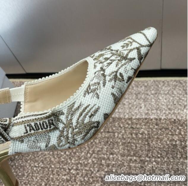 Duplicate Dior J'Adior Slingback Pumps 6.5cm in White and Gold-Tone Millefiori Jacquard 0220063