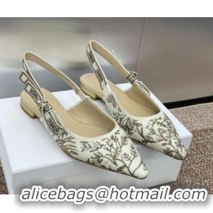 Shop Duplicate Dior J'Adior Slingback Ballet Flats in White and Gold-Tone Millefiori Jacquard 0220064