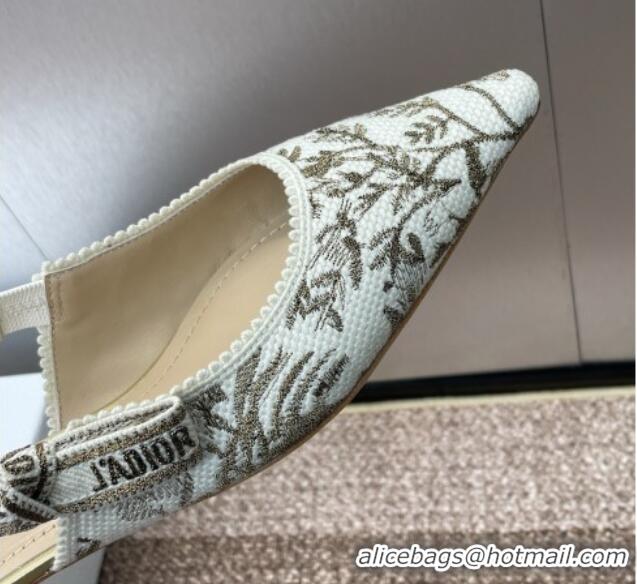 Shop Duplicate Dior J'Adior Slingback Ballet Flats in White and Gold-Tone Millefiori Jacquard 0220064