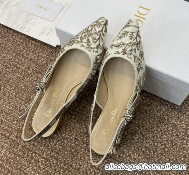 Shop Duplicate Dior J'Adior Slingback Ballet Flats in White and Gold-Tone Millefiori Jacquard 0220064