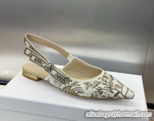 Shop Duplicate Dior J'Adior Slingback Ballet Flats in White and Gold-Tone Millefiori Jacquard 0220064