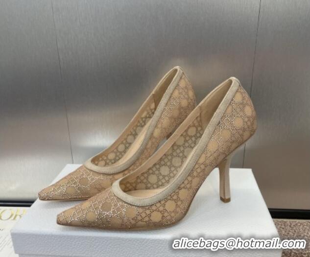 Low Cost Dior Capture Pumps 9.5cm in Transparent Mesh with Strass Cannage Motif and Nude Suede 0220090