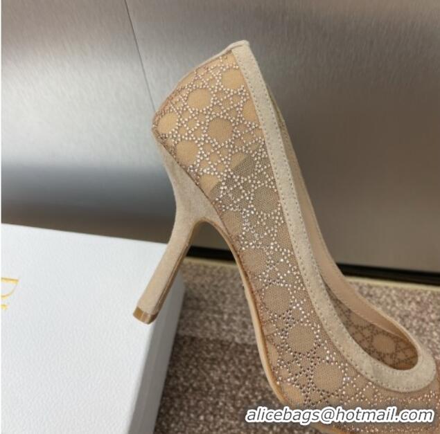 Low Cost Dior Capture Pumps 9.5cm in Transparent Mesh with Strass Cannage Motif and Nude Suede 0220090