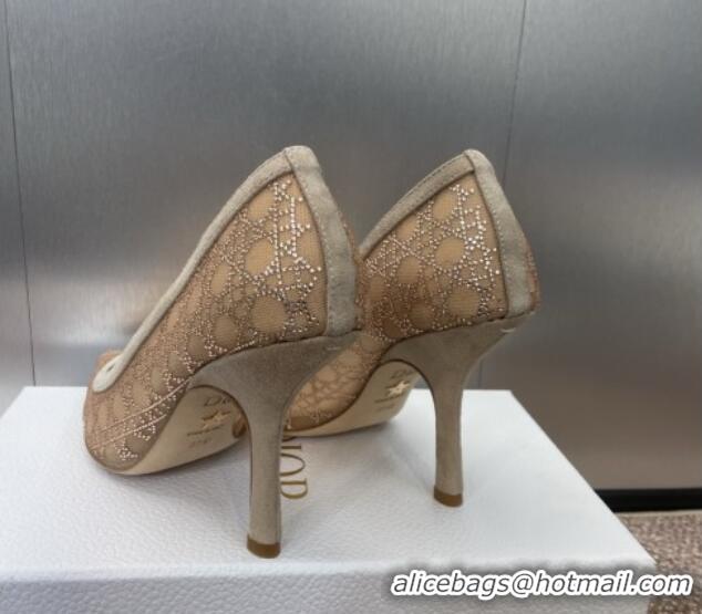 Low Cost Dior Capture Pumps 9.5cm in Transparent Mesh with Strass Cannage Motif and Nude Suede 0220090