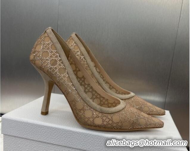 Low Cost Dior Capture Pumps 9.5cm in Transparent Mesh with Strass Cannage Motif and Nude Suede 0220090