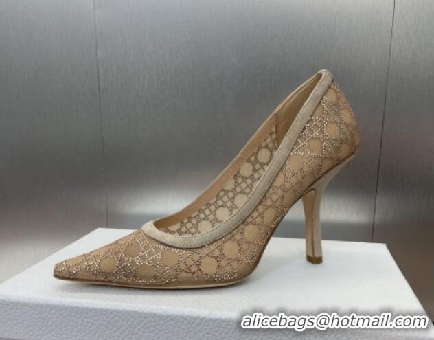 Low Cost Dior Capture Pumps 9.5cm in Transparent Mesh with Strass Cannage Motif and Nude Suede 0220090