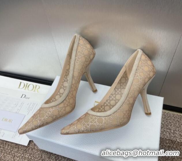 Low Cost Dior Capture Pumps 9.5cm in Transparent Mesh with Strass Cannage Motif and Nude Suede 0220090