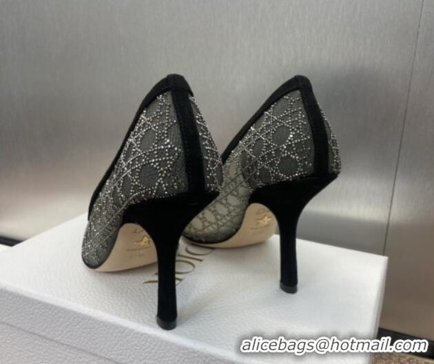 Cheap Price Dior Capture Pumps 9.5cm in Transparent Mesh with Strass Cannage Motif and Black Suede 0220091