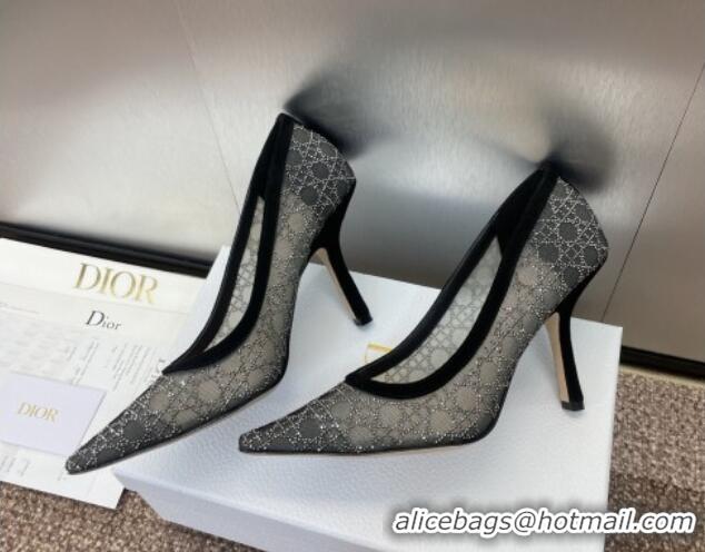 Cheap Price Dior Capture Pumps 9.5cm in Transparent Mesh with Strass Cannage Motif and Black Suede 0220091