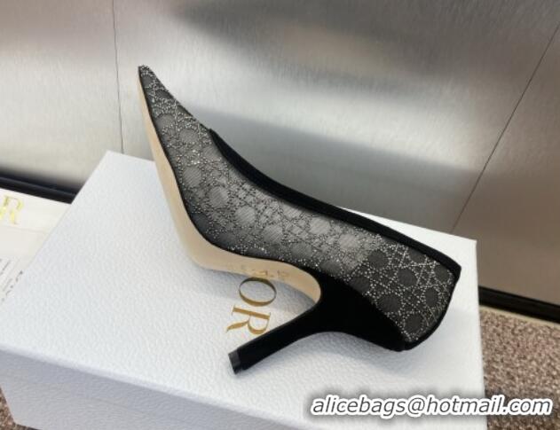 Cheap Price Dior Capture Pumps 9.5cm in Transparent Mesh with Strass Cannage Motif and Black Suede 0220091