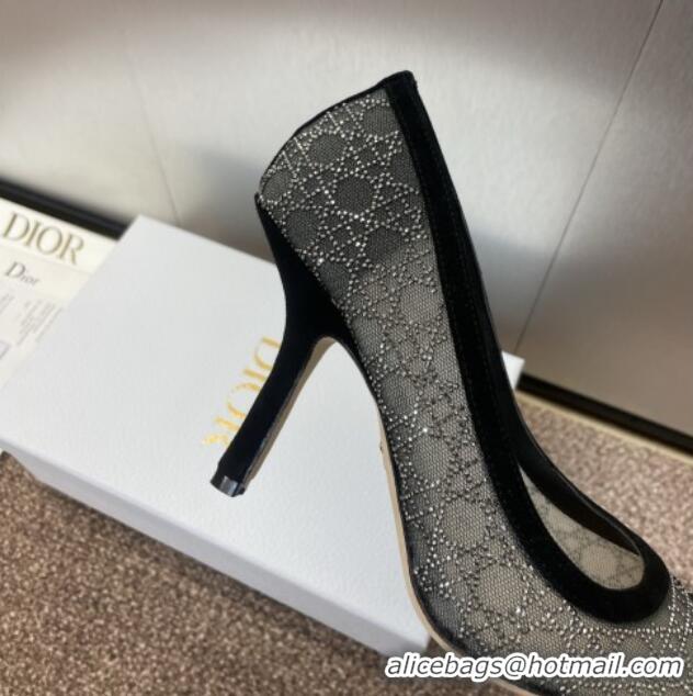 Cheap Price Dior Capture Pumps 9.5cm in Transparent Mesh with Strass Cannage Motif and Black Suede 0220091